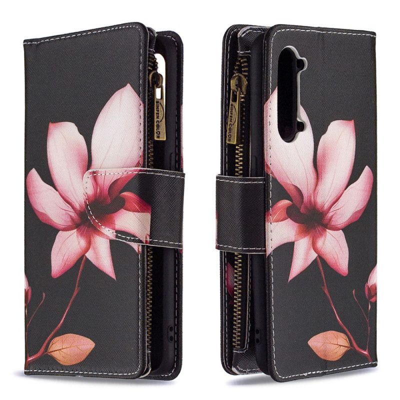 Leren Hoesje voor Oppo Find X2 Lite Wit Zwart Bloemenzak Met Ritssluiting