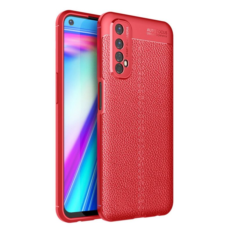 Hoesje Realme 7 Rood Zwart Dubbellijns Lychee Leereffect