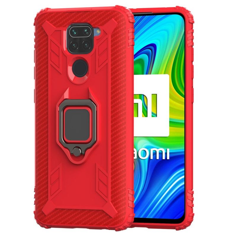 Case Hoesje Xiaomi Redmi Note 9 Rood Zwart Telefoonhoesje Ring En Koolstofvezel