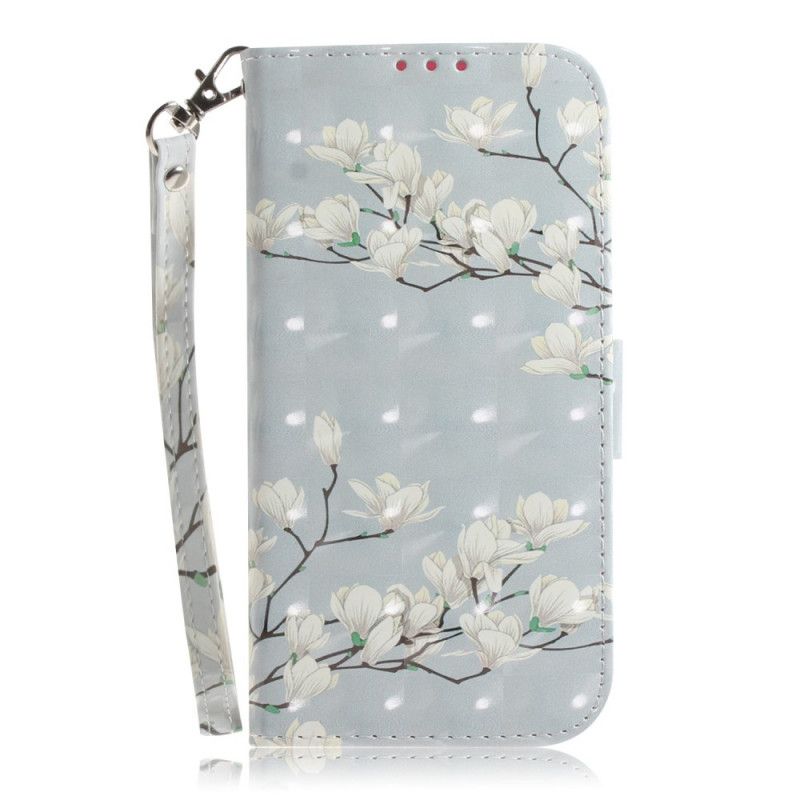 Cover Folio-hoesje Xiaomi Redmi Note 9 Telefoonhoesje Bloeiende Boom Met String