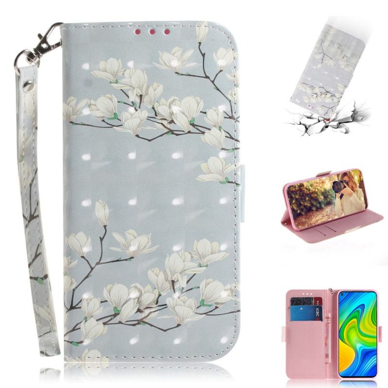 Cover Folio-hoesje Xiaomi Redmi Note 9 Telefoonhoesje Bloeiende Boom Met String