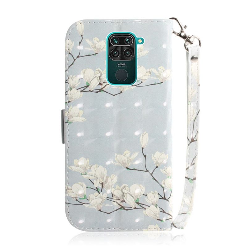 Cover Folio-hoesje Xiaomi Redmi Note 9 Telefoonhoesje Bloeiende Boom Met String