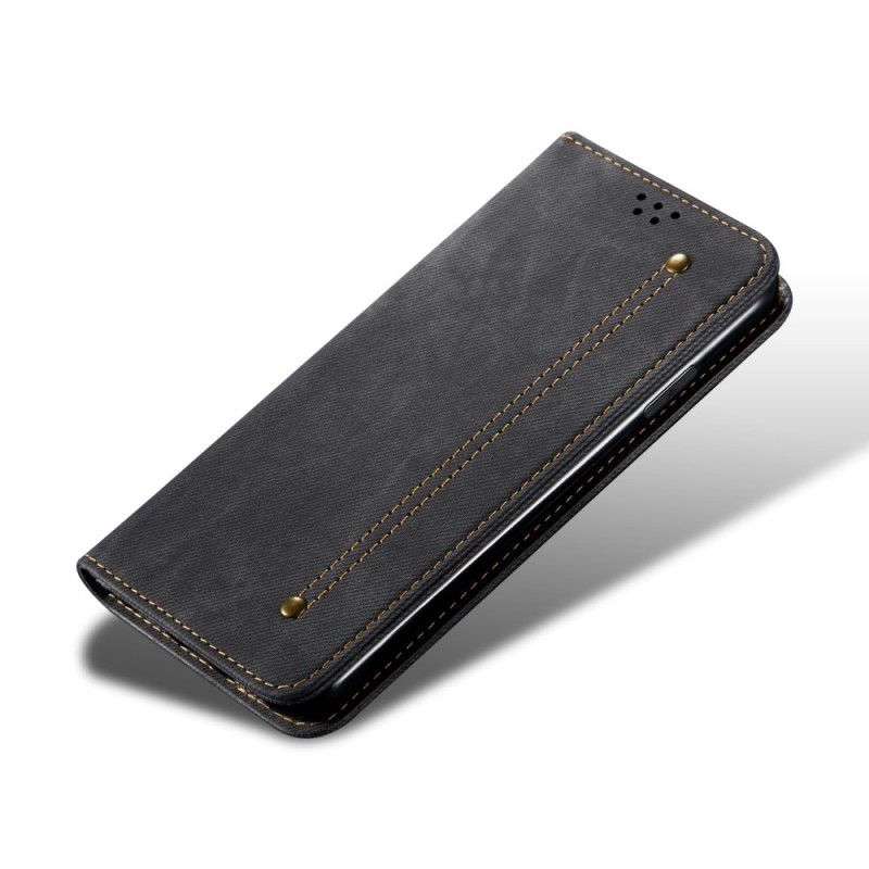 Folio-hoesje Xiaomi Redmi Note 9 Donkerblauw Zwart Telefoonhoesje Jeansstof