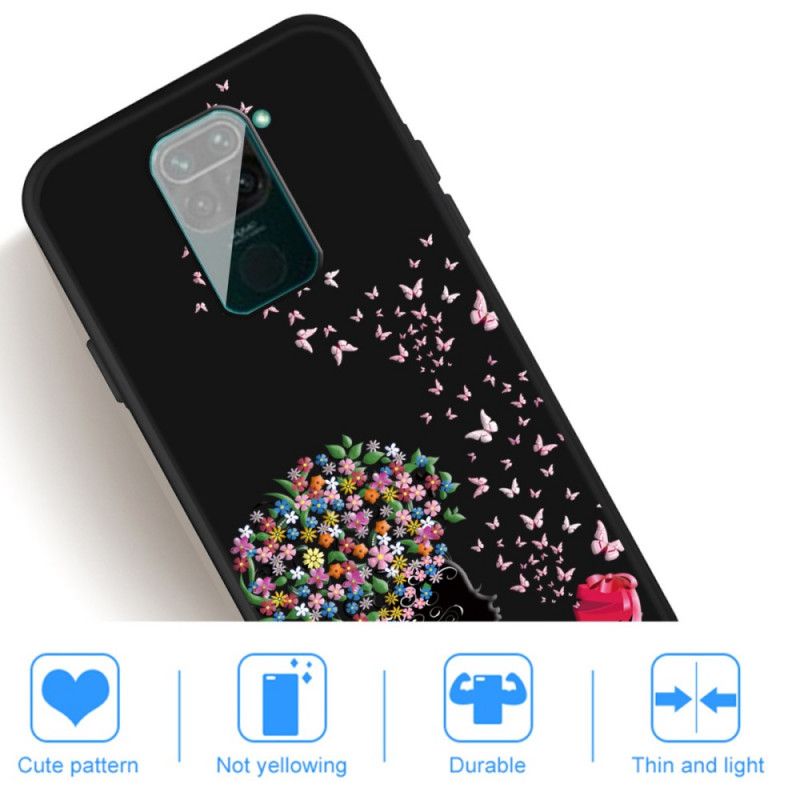 Hoesje Xiaomi Redmi Note 9 Telefoonhoesje Vrouw Met Een Bloemig Hoofd