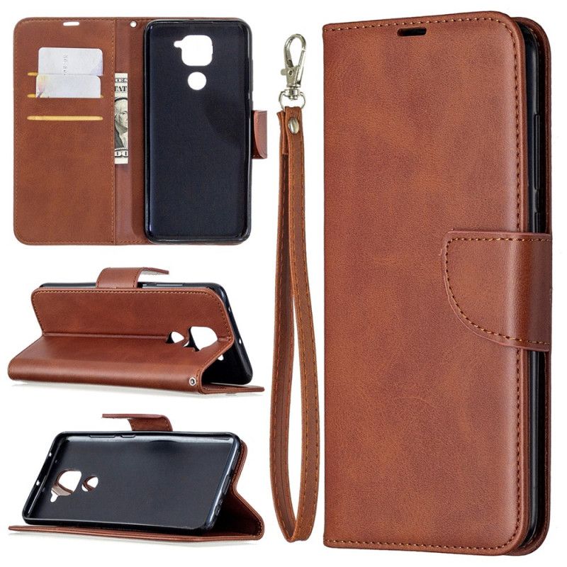 Leren Hoesje voor Xiaomi Redmi Note 9 Grijs Zwart Gladde Schuine Flap