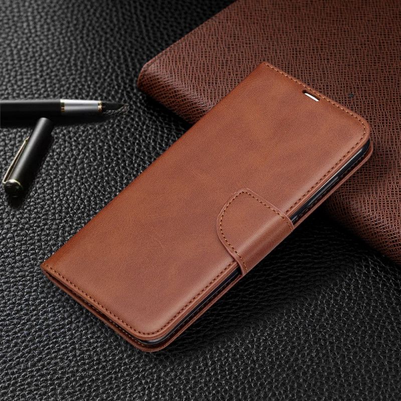 Leren Hoesje voor Xiaomi Redmi Note 9 Grijs Zwart Gladde Schuine Flap