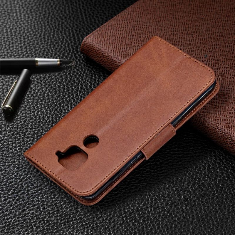 Leren Hoesje voor Xiaomi Redmi Note 9 Grijs Zwart Gladde Schuine Flap