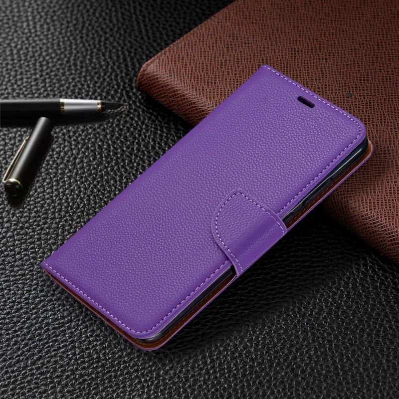 Leren Hoesje voor Xiaomi Redmi Note 9 Grijs Zwart Lychee Schuine Flap