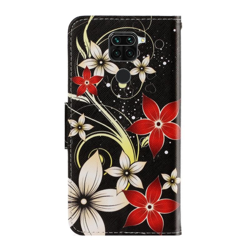 Leren Hoesje voor Xiaomi Redmi Note 9 Kleurrijke Stringbloemen