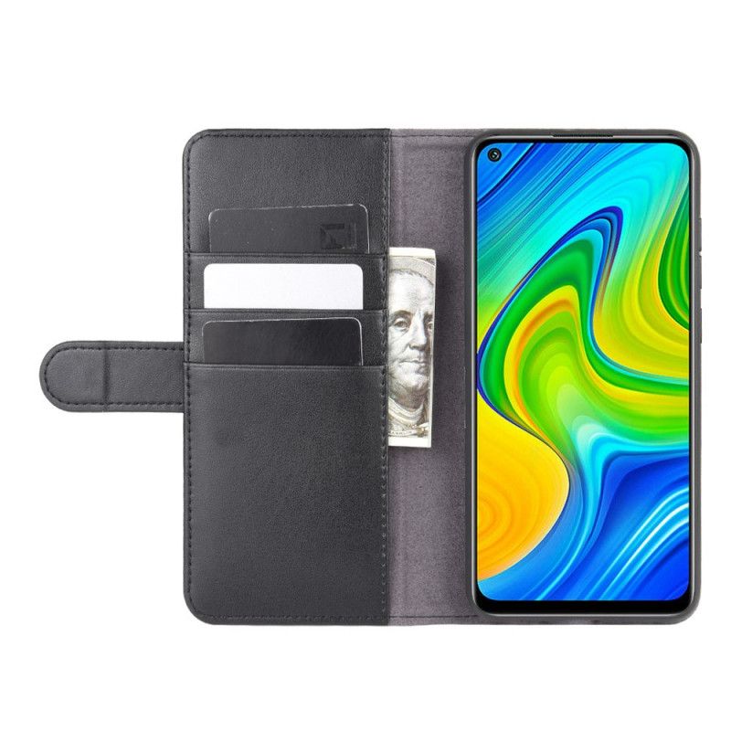 Leren Hoesje Xiaomi Redmi Note 9 Bruin Zwart Telefoonhoesje Echt Splitleer