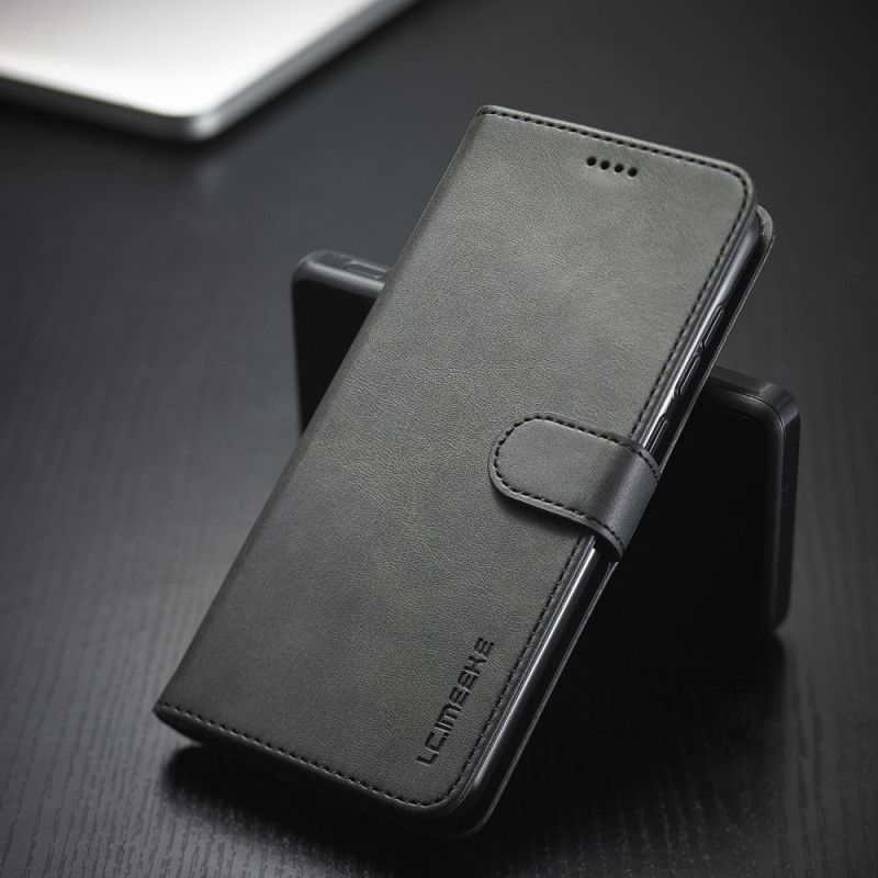 Leren Hoesje Xiaomi Redmi Note 9 Grijs Zwart Lc.Imeeke Leereffect