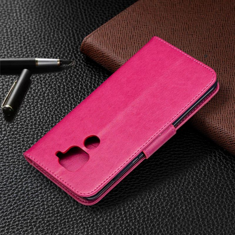 Leren Hoesje Xiaomi Redmi Note 9 Magenta Grijs Vlinders En Schuine Flap