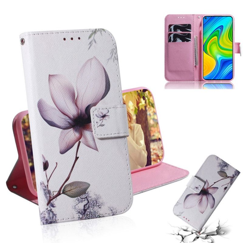 Leren Hoesje Xiaomi Redmi Note 9 Oud Roze Bloem