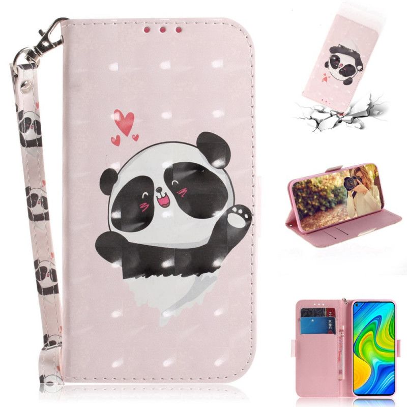 Leren Hoesje Xiaomi Redmi Note 9 Panda Love Met String