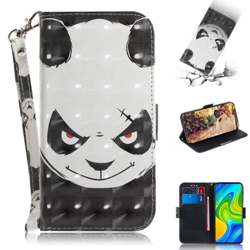 Leren Hoesje Xiaomi Redmi Note 9 Telefoonhoesje Boze Panda Met String