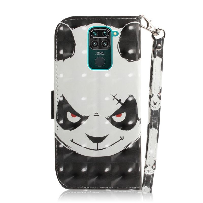 Leren Hoesje Xiaomi Redmi Note 9 Telefoonhoesje Boze Panda Met String