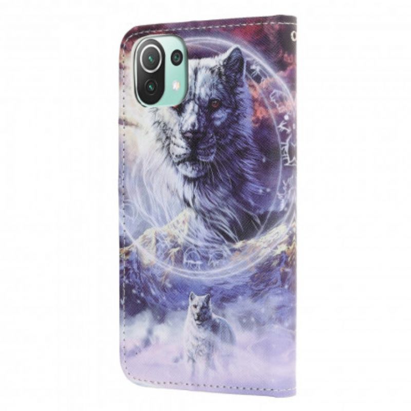 Leren Hoesje Xiaomi Mi 11 Lite 5g Ne / Mi 11 Lite 4g / 5g Wolf In De Winter Bescherming Hoesje