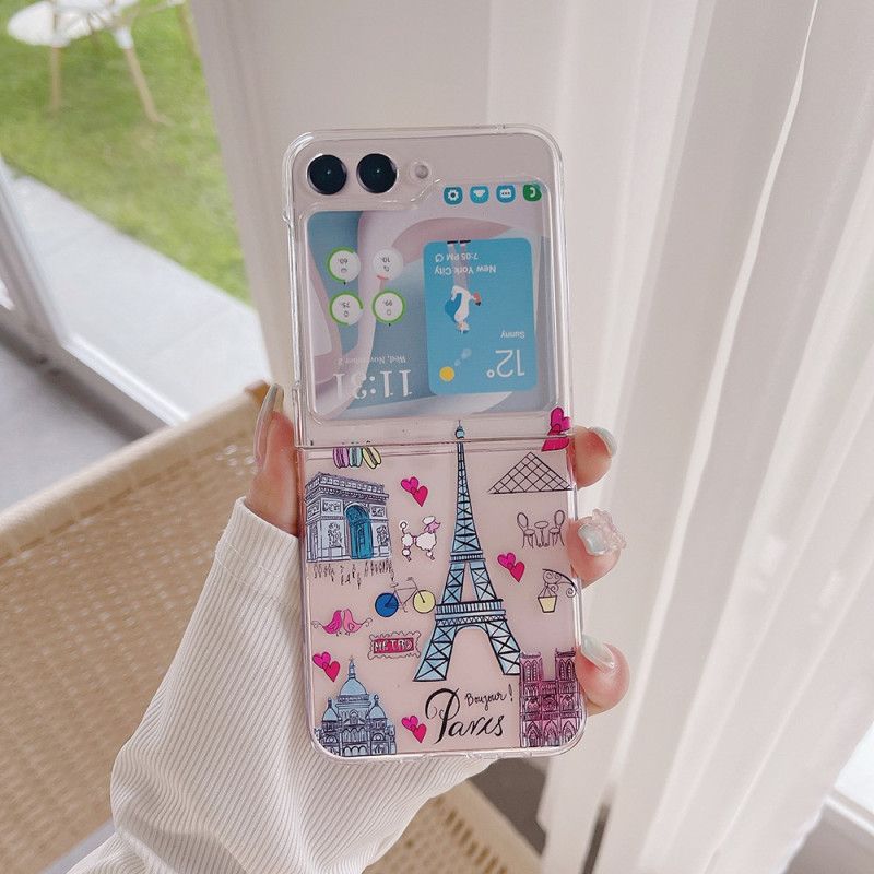 Cover Hoesje Samsung Galaxy Z Flip 5 Telefoonhoesje Transparant Parijs