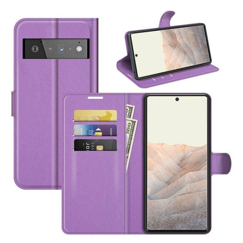 Flip Case Leren Google Pixel 6 Pro Klassiek Litchi Kunstleer