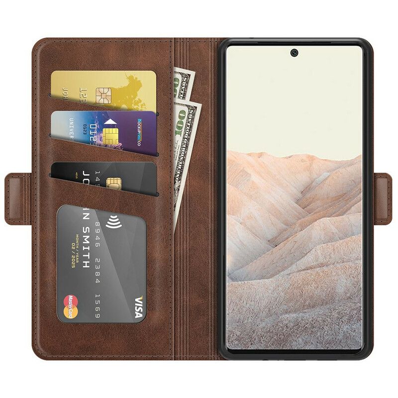 Flip Case Leren Google Pixel 6 Pro Klassieke Dubbele Klep