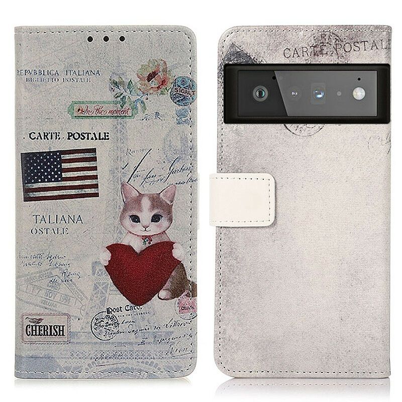 Folio-hoesje Google Pixel 6 Pro Reiziger Kat