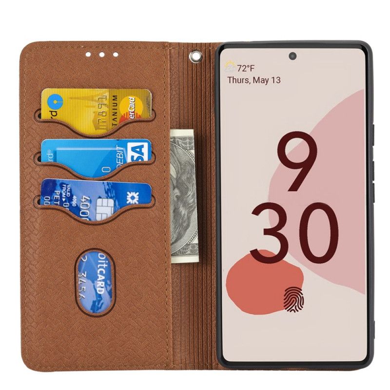 Folio-hoesje Google Pixel 6 Pro Stijl Geweven Lederen Band