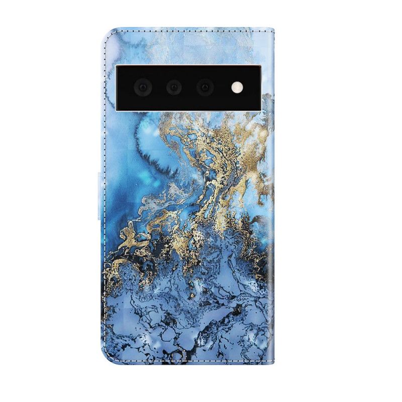 Leren Hoesje Google Pixel 6 Pro Lichtvlek Marmer Ontwerp Met Lanyard Bescherming Hoesje