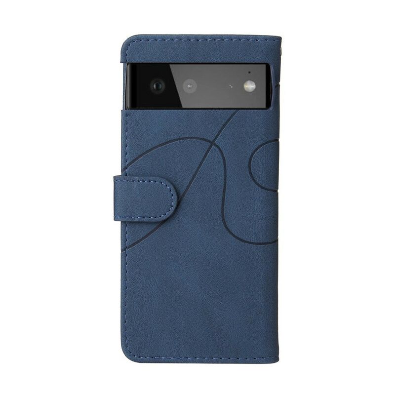 Leren Hoesje Voor Google Pixel 6 Pro Signature Tweekleurig Kunstleer