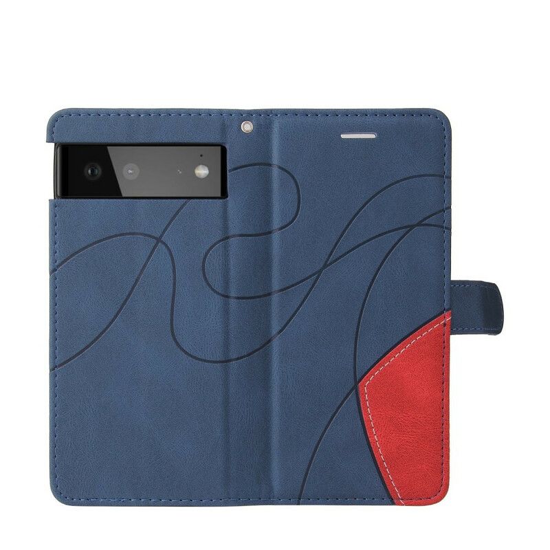 Leren Hoesje Voor Google Pixel 6 Pro Signature Tweekleurig Kunstleer