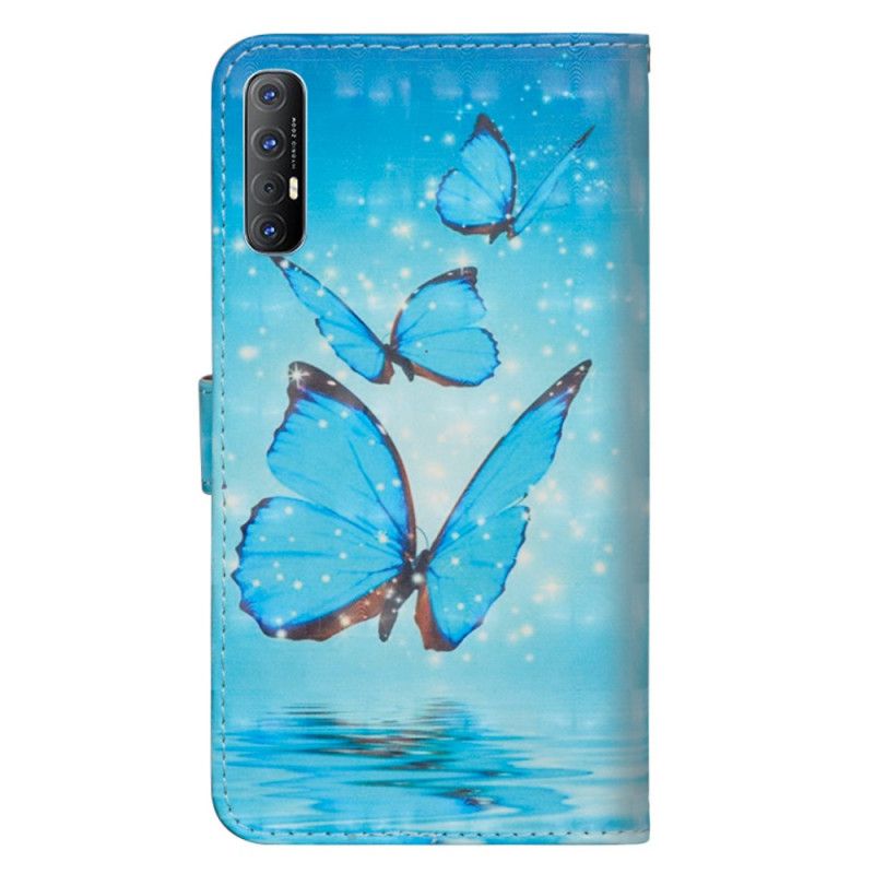 Leren Hoesje voor Oppo Find X2 Neo Vliegende Blauwe Vlinders