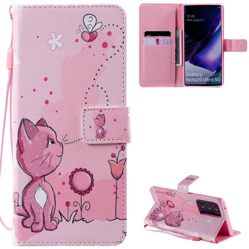 Bescherming Hoesje Samsung Galaxy Note 20 Ultra Telefoonhoesje Baby Roze Kat