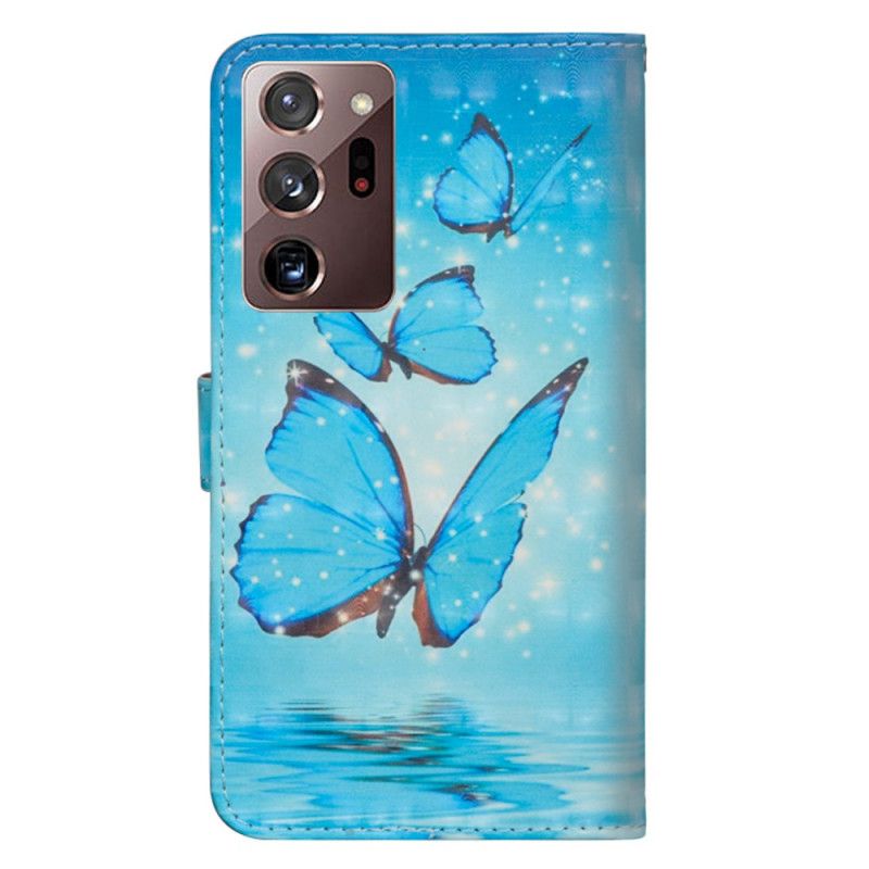 Bescherming Hoesje Samsung Galaxy Note 20 Ultra Telefoonhoesje Vliegende Blauwe Vlinders