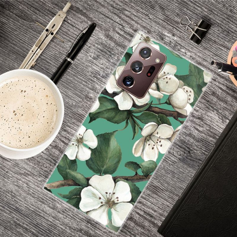 Case Hoesje Samsung Galaxy Note 20 Ultra Telefoonhoesje Geschilderde Witte Bloemen