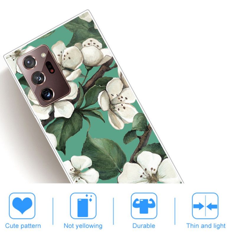 Case Hoesje Samsung Galaxy Note 20 Ultra Telefoonhoesje Geschilderde Witte Bloemen