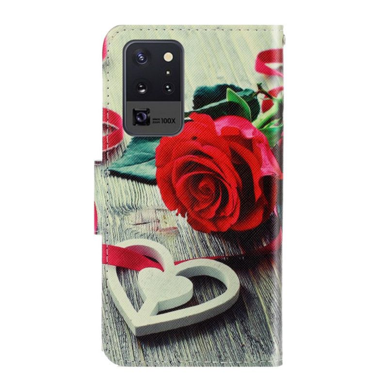 Cover Folio-hoesje Samsung Galaxy Note 20 Ultra Telefoonhoesje Romantische Roos Met String