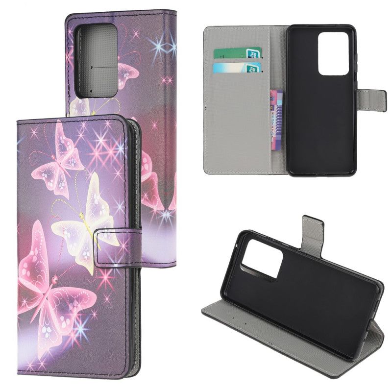 Cover Folio-hoesje Samsung Galaxy Note 20 Ultra Wit Zwart Telefoonhoesje Intense Vlinders