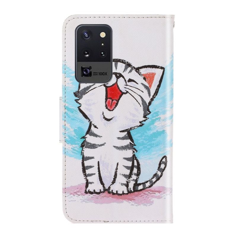 Flip Case Leren Samsung Galaxy Note 20 Ultra Gekleurd Kitten Met String