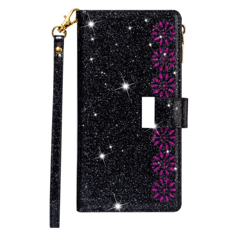 Flip Case Leren Samsung Galaxy Note 20 Ultra Magenta Zwart Portemonnee Met Ritssluiting