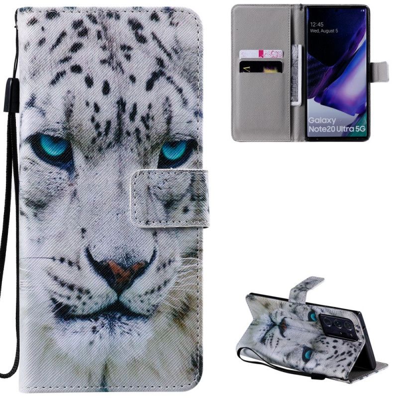 Flip Case Leren Samsung Galaxy Note 20 Ultra Witte Tijger