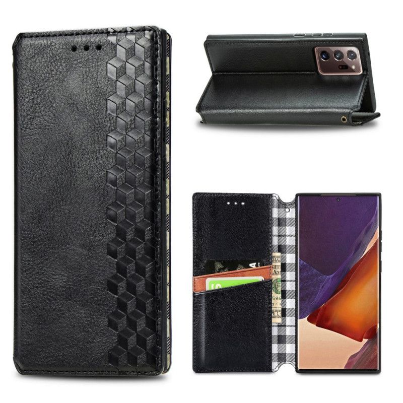 Folio-hoesje Samsung Galaxy Note 20 Ultra Grijs Zwart Leren Band Met Diamanteffect