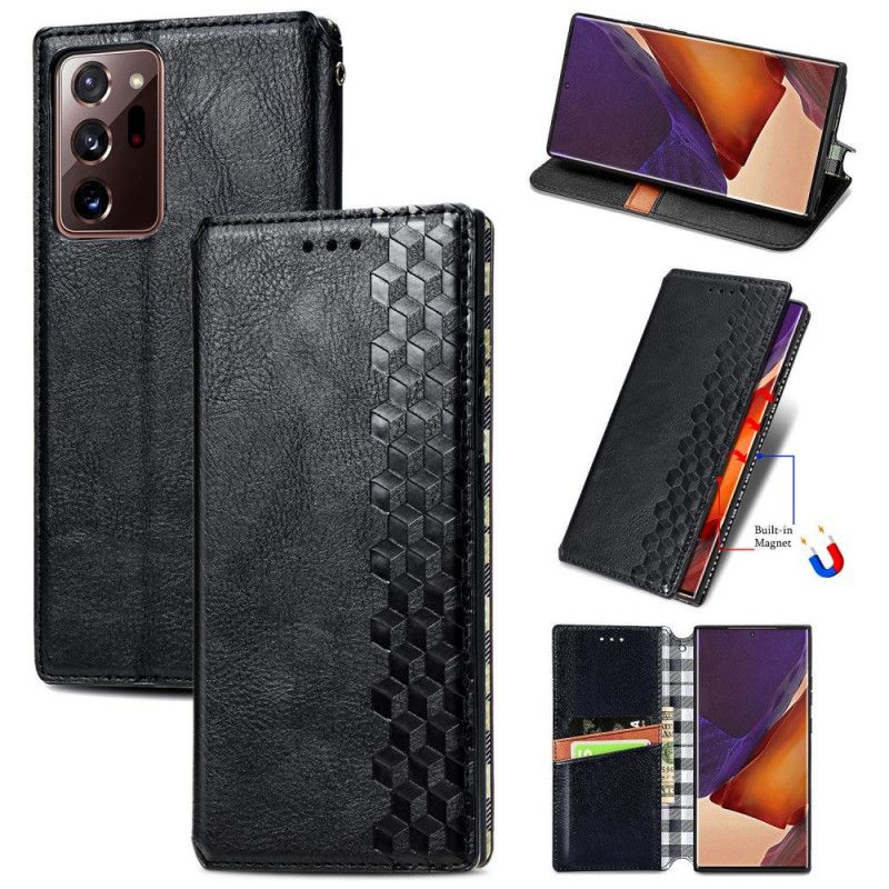 Folio-hoesje Samsung Galaxy Note 20 Ultra Grijs Zwart Leren Band Met Diamanteffect