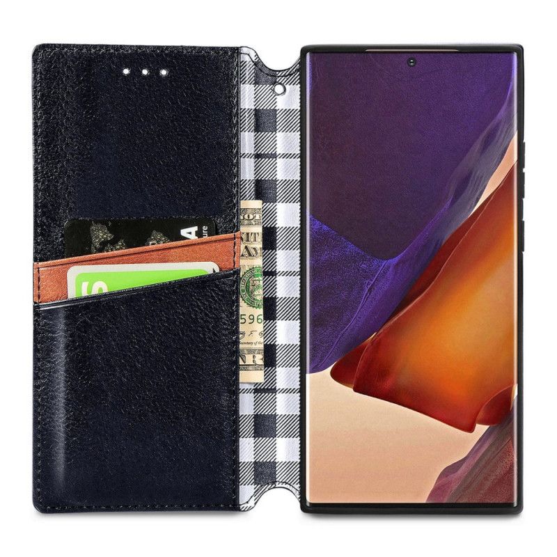 Folio-hoesje Samsung Galaxy Note 20 Ultra Grijs Zwart Leren Band Met Diamanteffect