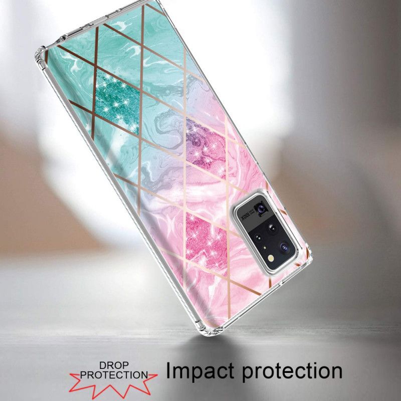 Hoesje Samsung Galaxy Note 20 Ultra Cyaan Roze Marmeren Glitter In Tegels