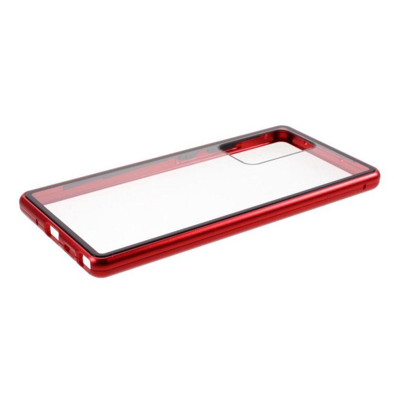 Hoesje Samsung Galaxy Note 20 Ultra Rood Zwart Achterkant En Randen Van Gehard Glas