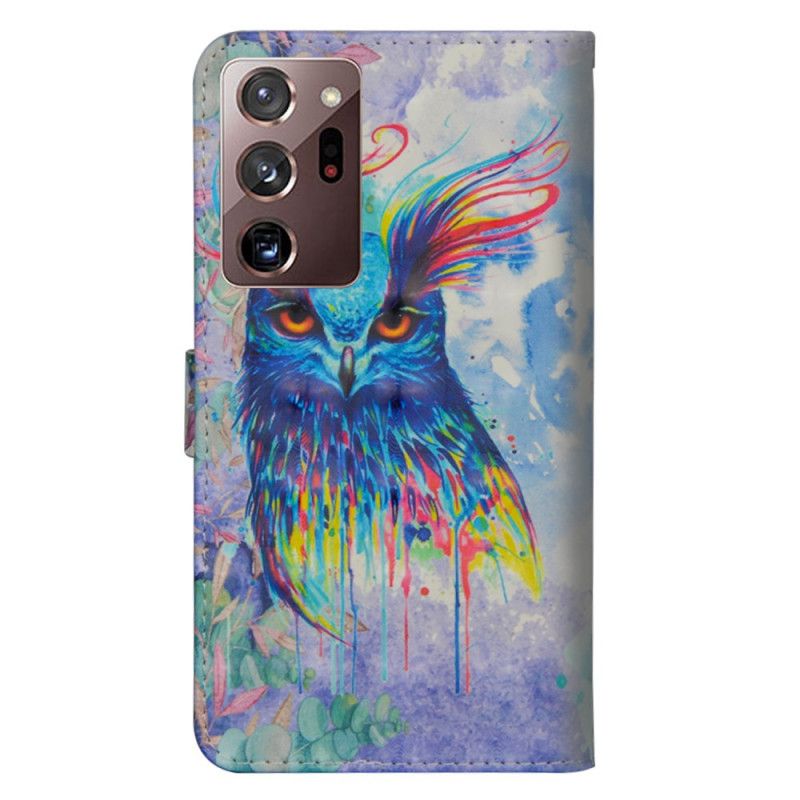 Leren Hoesje Samsung Galaxy Note 20 Ultra Aquarel Vogel