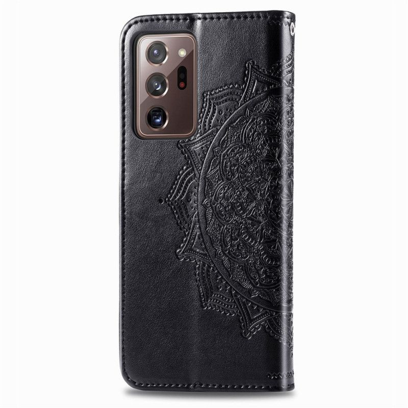 Leren Hoesje Samsung Galaxy Note 20 Ultra Grijs Zwart Telefoonhoesje Mandala Van Middelbare Leeftijd