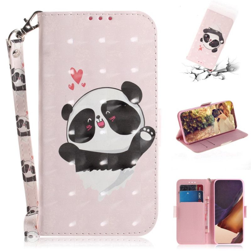 Leren Hoesje Samsung Galaxy Note 20 Ultra Panda Love Met String