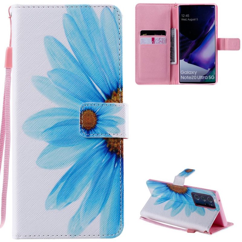 Leren Hoesje Samsung Galaxy Note 20 Ultra Telefoonhoesje Blauwe Aquarelbloem