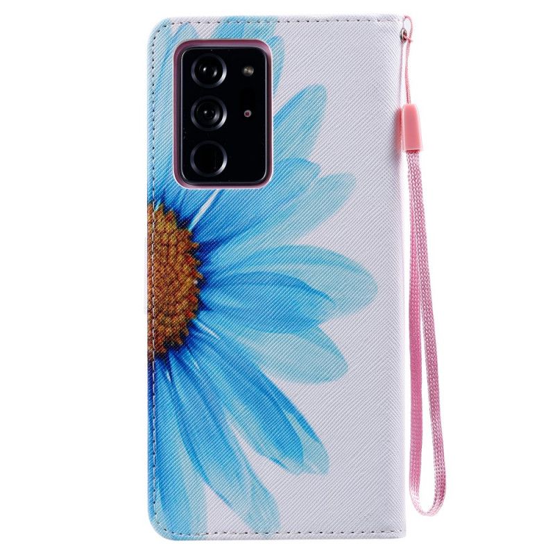 Leren Hoesje Samsung Galaxy Note 20 Ultra Telefoonhoesje Blauwe Aquarelbloem