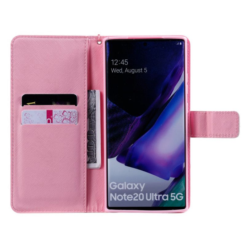 Leren Hoesje Samsung Galaxy Note 20 Ultra Telefoonhoesje Blauwe Aquarelbloem